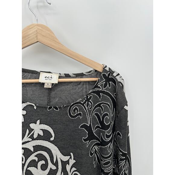 eci Womens Tunic Black White Artsy Asymmetrical Flowy Loose Top Sz XL - Picture 4 of 7